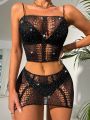 Classic Sexy Rhinestone See-through Women's Sexy Mesh Suit