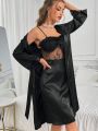 Women's Belted Robe And Lace Camisole Nightgown Set