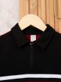 SHEIN Kids SPRTY Tween Boy Color Block Quarter Zip Polo Shirt