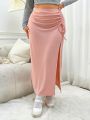 SHEIN Qutie Plus Size Soft Pink Designed Comfortable Skirt