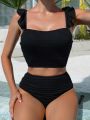 SHEIN Swim Classy Women'S Frilled Trim Vest Top Cami Bikini Set