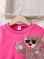 SHEIN Kids QTFun 2pcs/Set Fashionable And Trendy Colorblock Plush Bear Sweatshirt And Sweatpants For Young Girls, Autumn And Winter