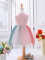 SHEIN Kids CHARMNG Little Girl's Simple Sequin Top & Tulle Dress Combo