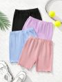 SHEIN Kids EVRYDAY Four-piece Set Of Knitted Solid Color Fitted Casual Bottoming Shorts For Older Girls