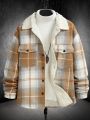 Manfinity Men Plaid Print Teddy Lined Overcoat Without Sweater