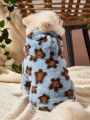 PETSIN Blue Rabbit Fur Floral Print Plush Warm Jacket