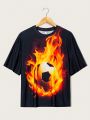 SHEIN Male Teenagers Casual Loose Flame Basketball Pattern Short-Sleeved T-Shirt