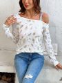 SHEIN LUNE Printed Irregular Neckline T-shirt