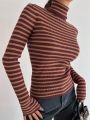 DAZY Kpop Striped Turtleneck Slim Fit Sweater For Layering