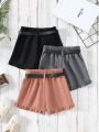 SHEIN Kids FANZEY Toddler Girls' Solid Color Shorts For Spring And Summer