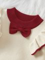 Baby Girls' Butterfly Decoration Ruffle Trimmed Sweater And Knitted Skirt Set