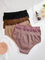 5pcs/Pack Plus Size Solid Color Triangle Panties