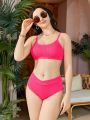 SHEIN Teenage Girl'S Knitted Jacquard Solid Color Bikini Casual 2pcs Set