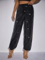 SHEIN BAE High-waist Glittery Long Pants