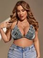 SHEIN Swim Basics Plus Size Women'S Zebra Print Halter Bikini Top