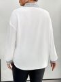 SHEIN Privé Plus Size Women's Colorblocked Collar Lantern Sleeve Shirt