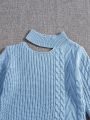 Girls' (big) Twisted Knit Irregular Neckline Sweater