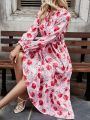 Women'S Floral Print Lace-Up Front Dress