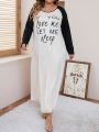 Plus Slogan Graphic Contrast Raglan Sleeve Nightdress