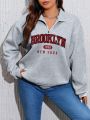 Plus Letter Graphic Half Zip Drop Shoulder Sweatshirt