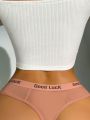 Letter Tape Waist Mesh Panty