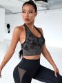 Yoga Trendy Camo Print Rib-knit Sports Halter Top