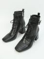 Fashionable Chunky Heel Side Zipper Buckle Strap Women's Ankle Boots