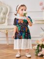 Baby Girl Spring Classic Floral Print Splicing Lace Cute Daily Casual Elegant Gorgeous Dress