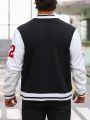 Men Letter Graphic Two Tone Varsity Jacket