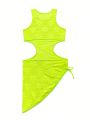 SHEIN Swim Basics Women's Mesh Hollow Out Self Tie Cover Up