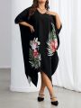 Plus Size Tropical Printed Batwing Sleeve Dress
