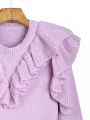 SHEIN Kids Nujoom Tween Girl Ruffle Trim Sweater