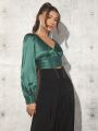 SHEIN Tall V-Neck Backless Lantern Sleeve Crop Top