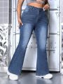 SHEIN ICON Plus Size High Waisted Flared Jeans Washed Casual Denim Pants