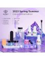 Modelones 4 Colors Dip Powder Nail Starter Kit, 2023 Spring Trendy Lilac Purple Blue Pink Butterfly Glitters Dipping Powder Set, French Nail Art Base Top Coat Activator Essential Liquid Manicure DIY Salon