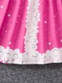 Young Girl Striped & Polka Dot Print Ruffle Trim Bow Front Dress