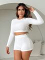 SHEIN SXY Long Sleeve Top And Shorts Set, Spring And Autumn