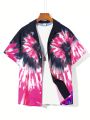 SHEIN Boys' Casual Street Gradient Tie Dyeing & Printed Short Sleeve Open Stitch Loose Shirt