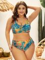 SHEIN Swim Vcay Plus Size Tropical Printed Drawstring Side Bikini Swimsuit Set