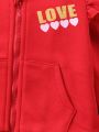 3pcs/Set Baby Girls' Cute Romantic Heart Print Hooded Jacket, T-Shirt, And Pants Suit