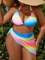 SHEIN Swim SXY Plus Size Women's Gradient Color Halter Neck Bikini Swimsuit 3pcs/Set