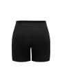 Women's Plus Size Plain Shorts With Diagonal Pockets And Slit Hem