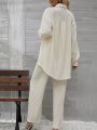 Women's Solid Color Shirt And Pants Suit