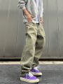 Men Slant Pocket Wide Leg Jeans