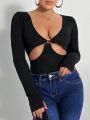 SHEIN SXY Cut Out Front Plunging Neck Bodysuit