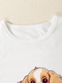 SHEIN Tween Girls Cartoon Dog Pattern Short-Sleeved T-Shirt