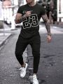 Men's Plus Size Text Pattern T-shirt And Pants Set