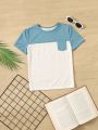 SHEIN Kids EVRYDAY Boys Two Tone Pocket Patched Tee