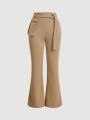 SHEIN MOD Women's Flared Long Pants With Flap Pocket