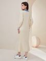 SHEIN Mulvari Women's Patchwork Collar Ruffle Hem Sweater Dress